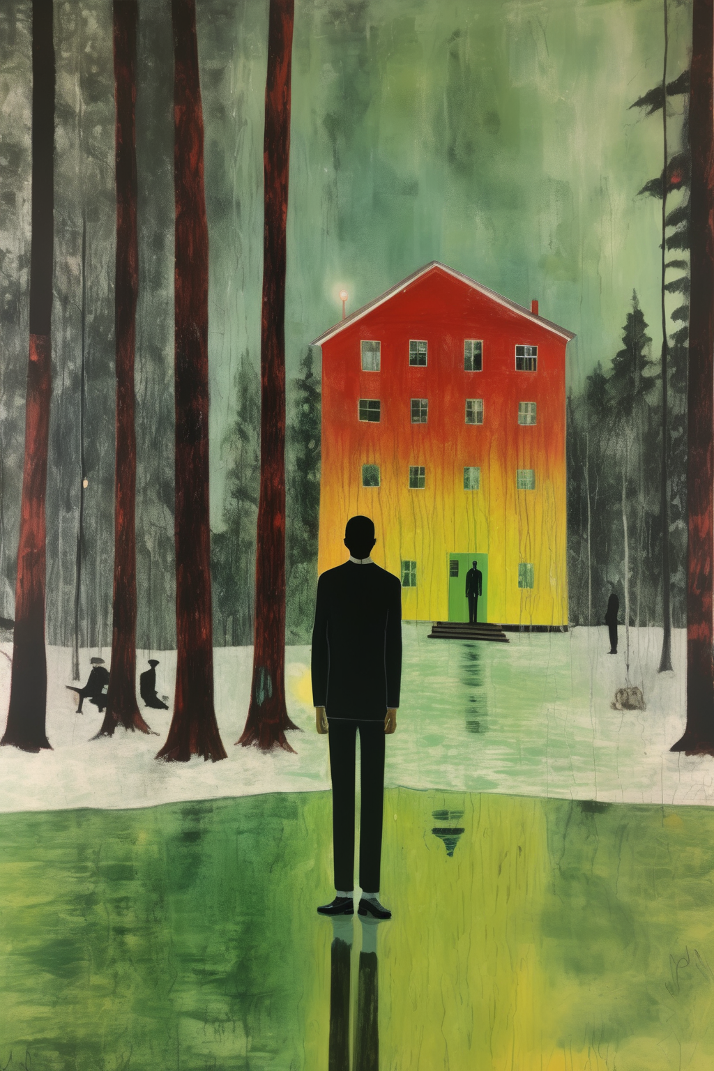 00478-2733522266-_lora_Peter Doig Style_1_Peter Doig Style - In the style of Peter Doig. Add a person in half figure in the foreground to the rig.png